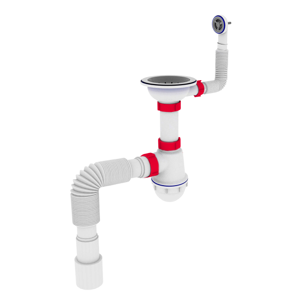 Сифон для мойки PLM 3 1/2'x40 c круглым переливом и гофротрубой PM 40 SF 20 17