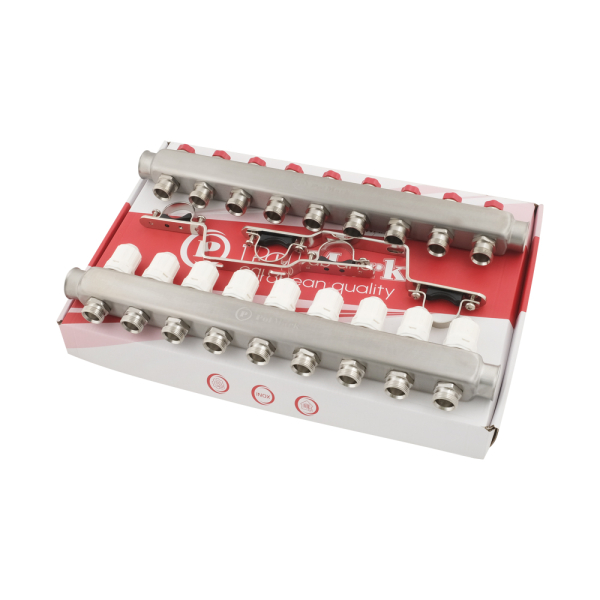 Коллектор PLM 1'x3/4' 9 выходов с термоклапанами без евроконусов