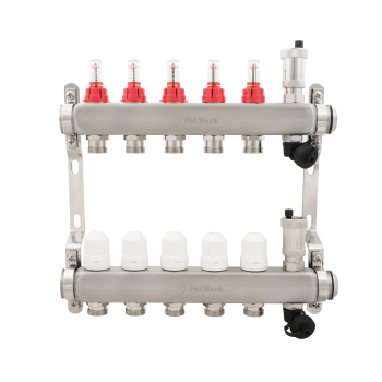 Колектор PLM 1'x3/4' 5 виходів з повітровідвідником з витратомірами без євроконусів