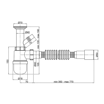 Сифон для миття PLM 1 1/2'x40 з литим випуском та гофротрубою 40x40/50 PM 40 SF 20 03