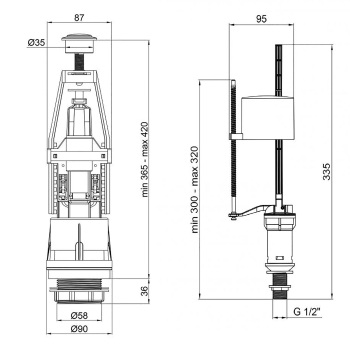 Зливний механізм PLM з нижнім підведенням 1/2' PM 43 AY 30 01