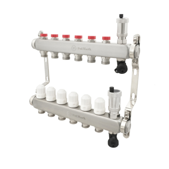 Колектор PLM 1'x3/4' 6 виходів з повітровідвідником з термоклапанами без євроконусів