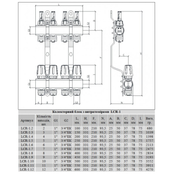 Колектор з витратомірами Raftec 1'х8