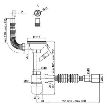 Сифон для миття PLM 3 1/2'x40 з різьбовим випуском/з гофротрубою 40x40/50 PM 40 SF 20 07