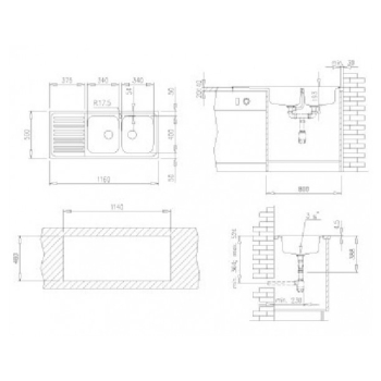 Мийка для кухні  TEKA CLASSIC 2B 1D 1160x500 Нержавійка