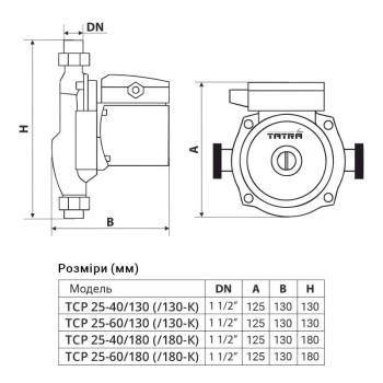 Циркуляційний насос TATRA-line TCP 25-60/130  (з кабелем)