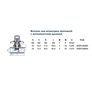 Вентиль під штукатурку прохідний PPR Ekoplastik 20мм SVEPLK020X