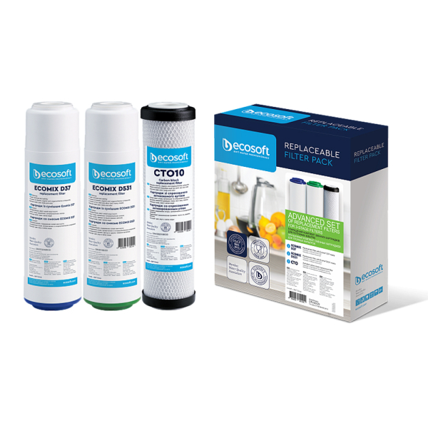 Комплект картриджів для потрійної системи очищення покращений Ecosoft CRV3ECO